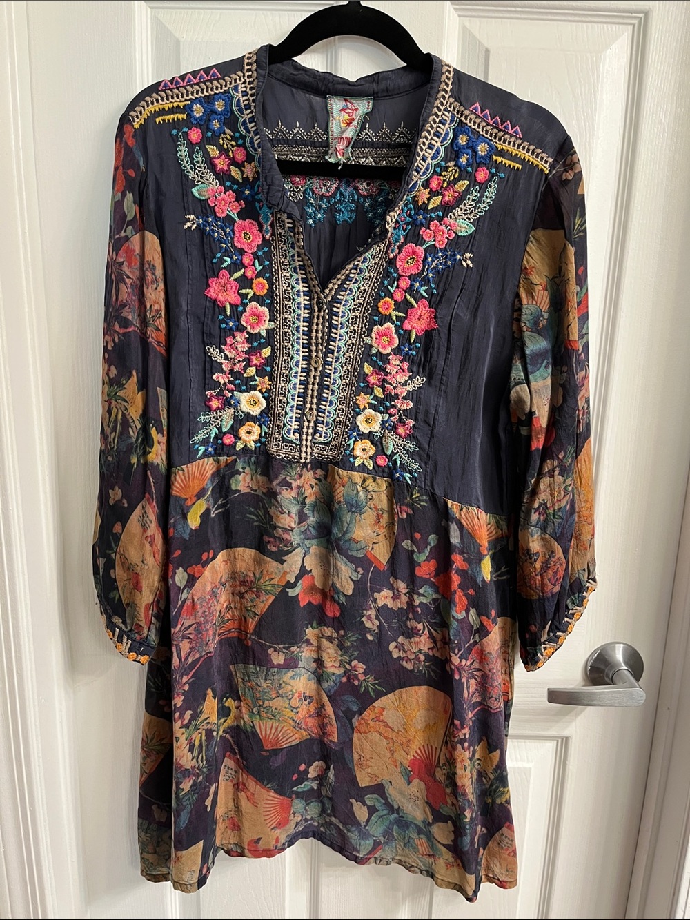 Johnny Was Embroidered Floral Boho Tunic Top